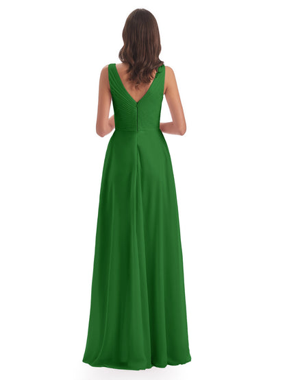 Evalyn V-neck Straps Chiffon Long Bridesmaid Dresses