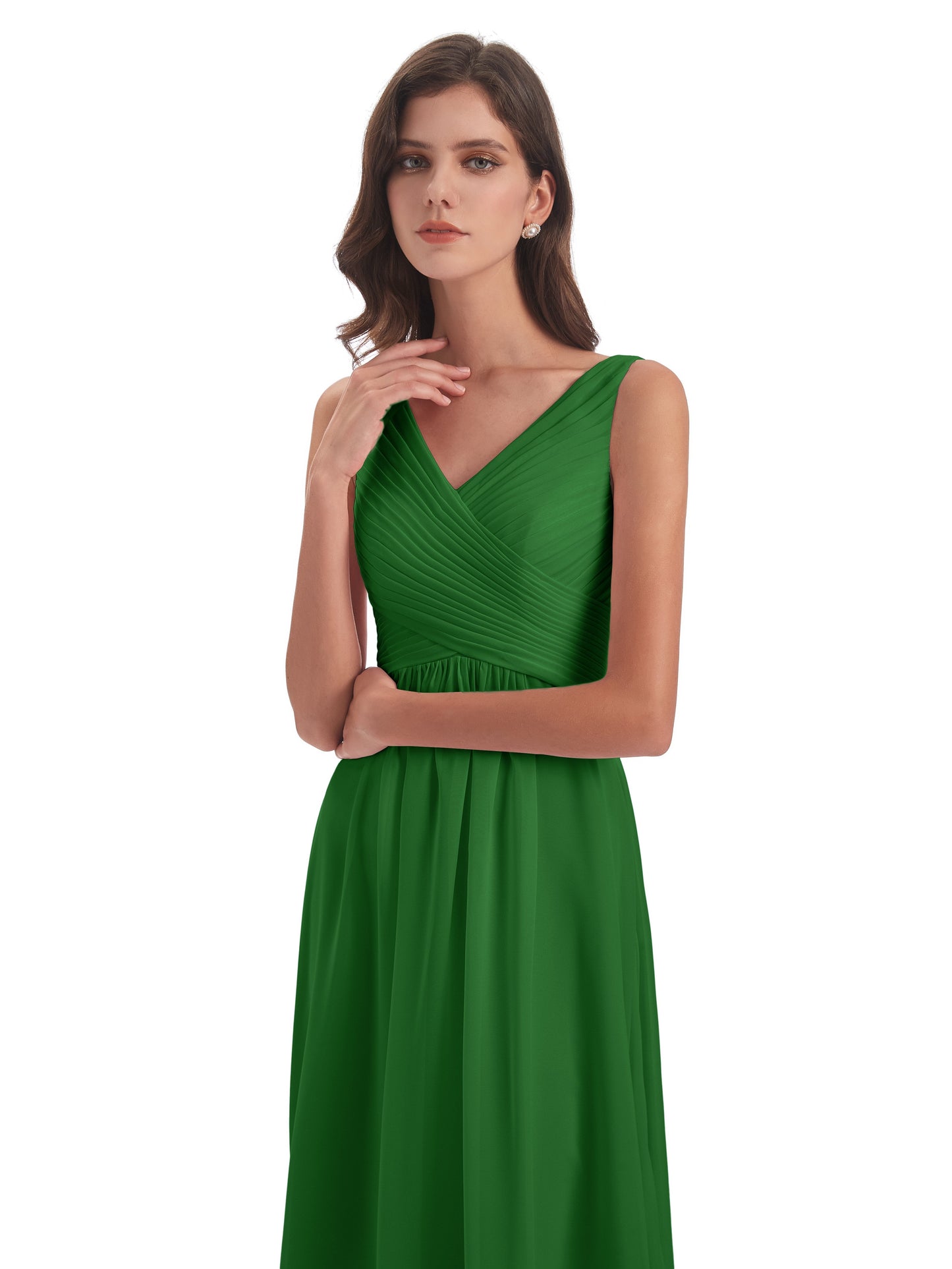 Evalyn V-neck Straps Chiffon Long Bridesmaid Dresses