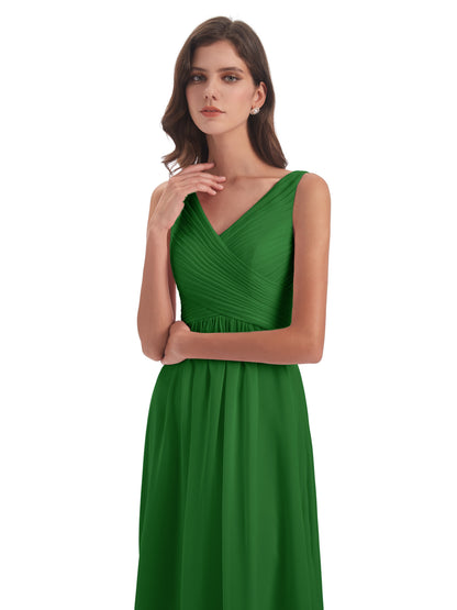 Evalyn V-neck Straps Chiffon Long Bridesmaid Dresses