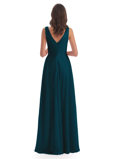 Evalyn V-neck Straps Chiffon Long Bridesmaid Dresses