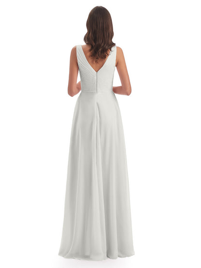 Evalyn V-neck Straps Chiffon Long Bridesmaid Dresses