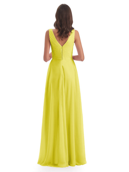 Evalyn V-neck Straps Chiffon Long Bridesmaid Dresses