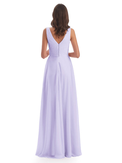 Evalyn V-neck Straps Chiffon Long Bridesmaid Dresses