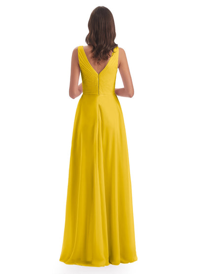 Evalyn V-neck Straps Chiffon Long Bridesmaid Dresses
