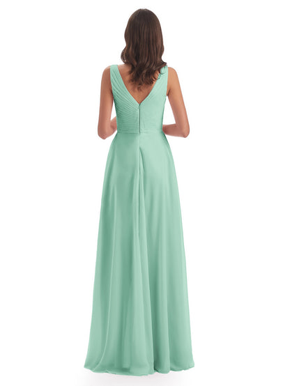 Evalyn V-neck Straps Chiffon Long Bridesmaid Dresses