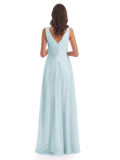 Evalyn V-neck Straps Chiffon Long Bridesmaid Dresses
