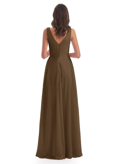 Evalyn V-neck Straps Chiffon Long Bridesmaid Dresses