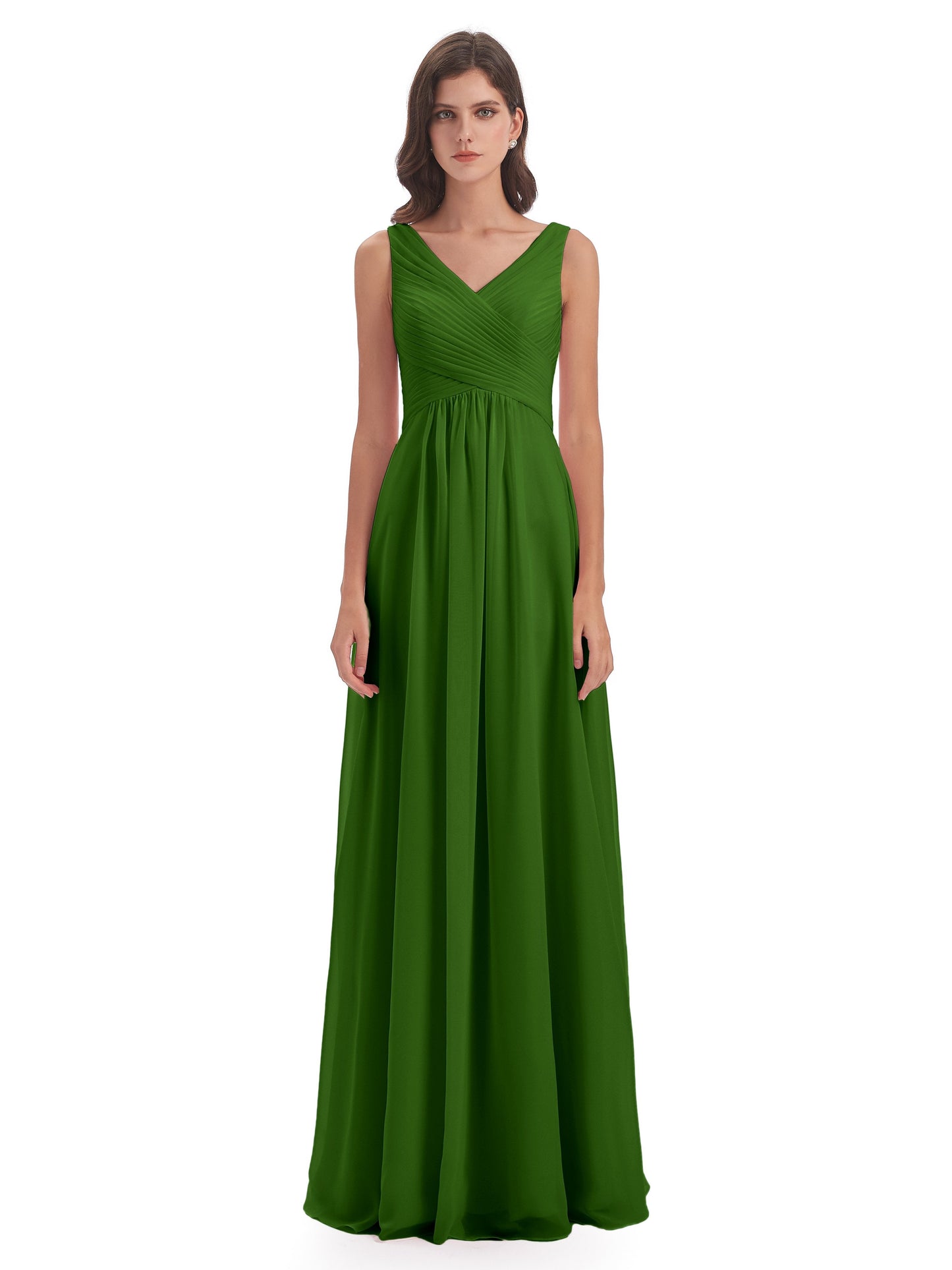 Evalyn V-neck Straps Chiffon Long Bridesmaid Dresses
