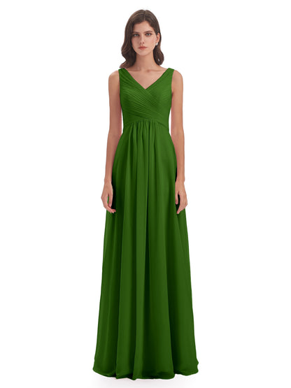 Evalyn V-neck Straps Chiffon Long Bridesmaid Dresses