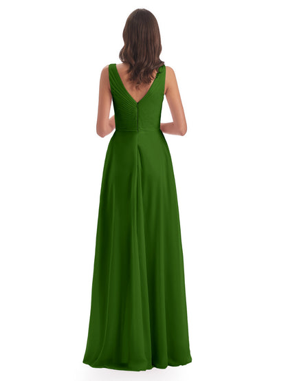 Evalyn V-neck Straps Chiffon Long Bridesmaid Dresses