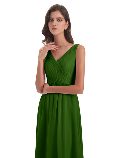 Evalyn V-neck Straps Chiffon Long Bridesmaid Dresses