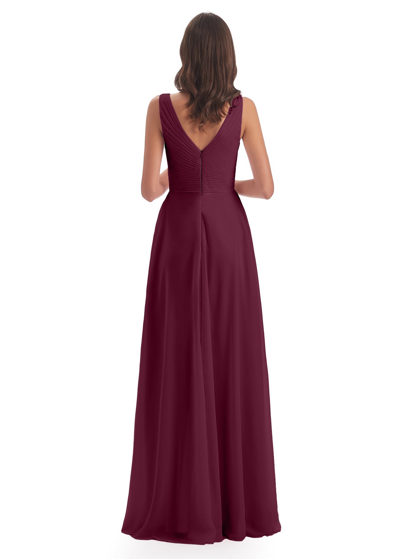 Evalyn V-neck Straps Chiffon Long Bridesmaid Dresses