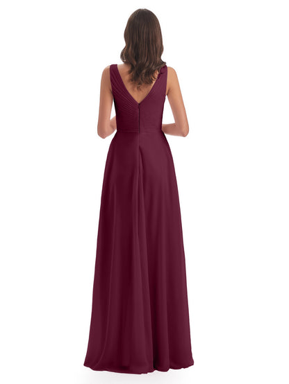 Evalyn V-neck Straps Chiffon Long Bridesmaid Dresses