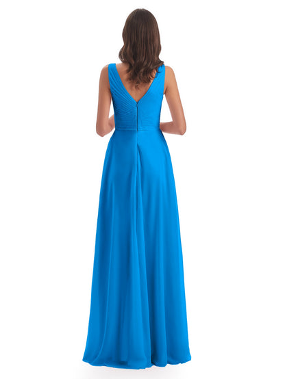 Evalyn V-neck Straps Chiffon Long Bridesmaid Dresses