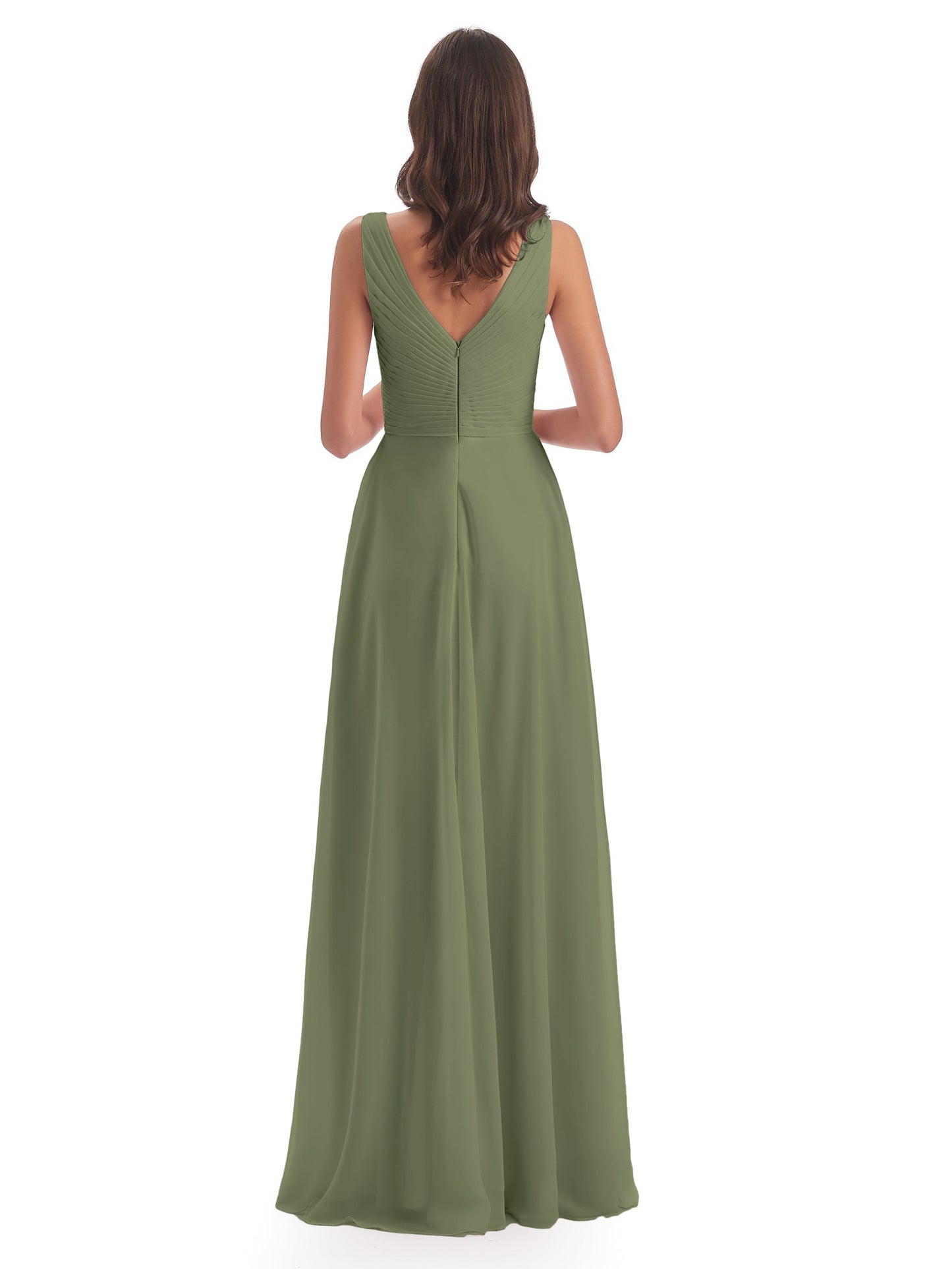 Evalyn V-neck Straps Chiffon Long Bridesmaid Dresses