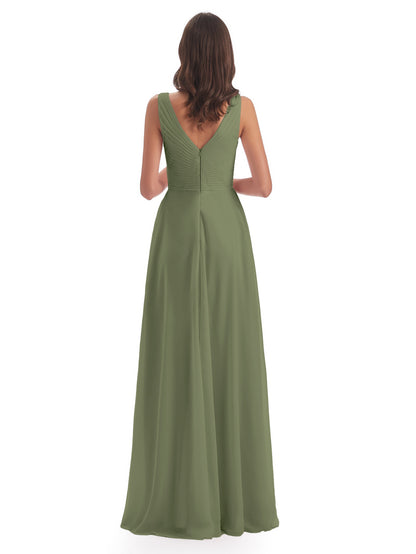 Evalyn V-neck Straps Chiffon Long Bridesmaid Dresses