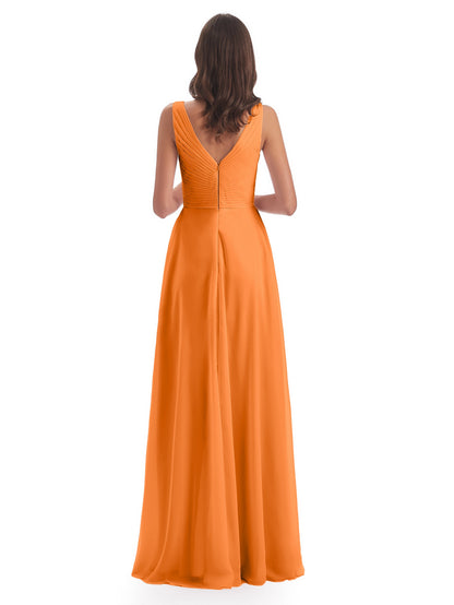 Evalyn V-neck Straps Chiffon Long Bridesmaid Dresses