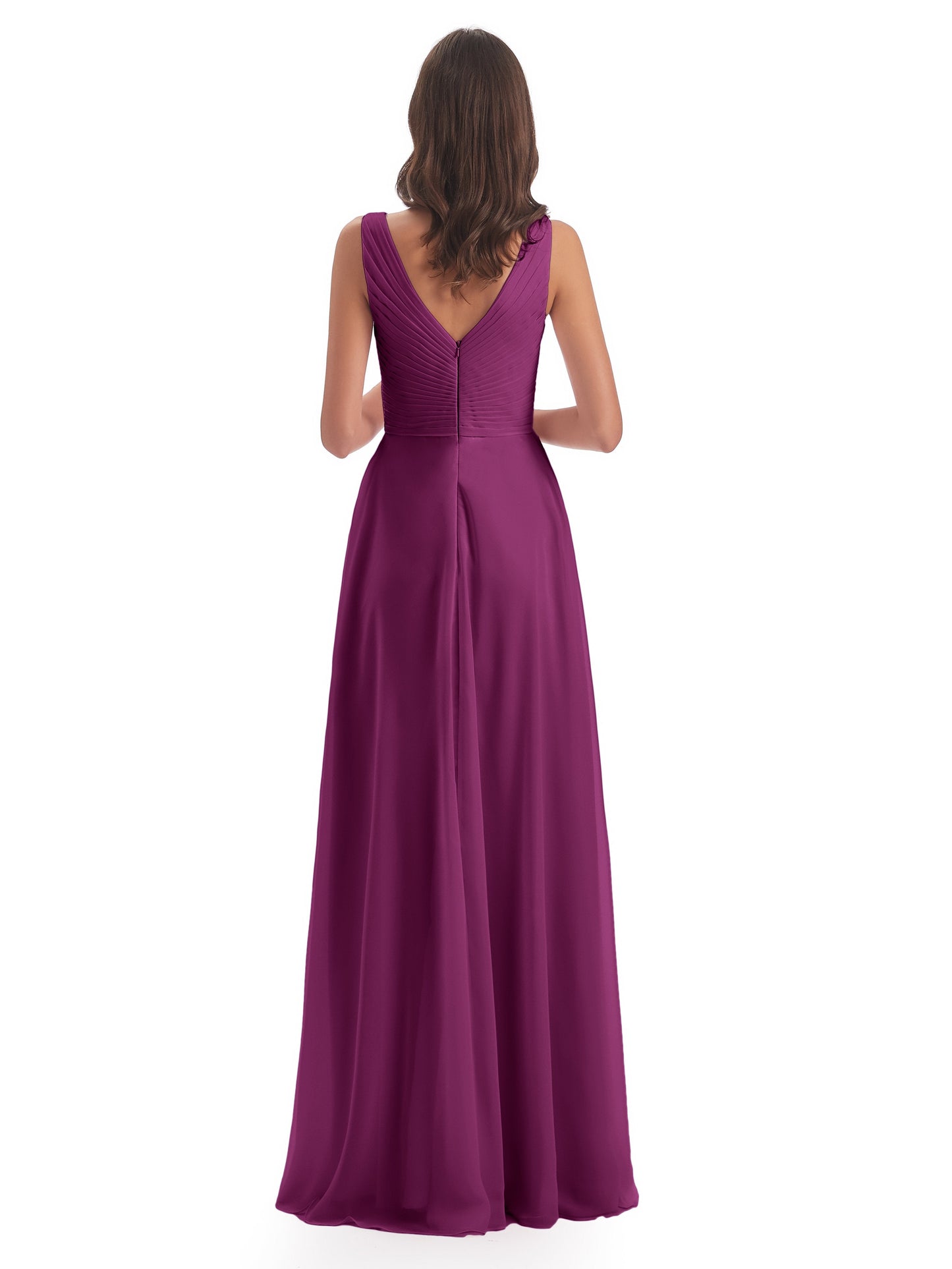 Evalyn V-neck Straps Chiffon Long Bridesmaid Dresses