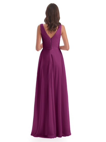 Evalyn V-neck Straps Chiffon Long Bridesmaid Dresses
