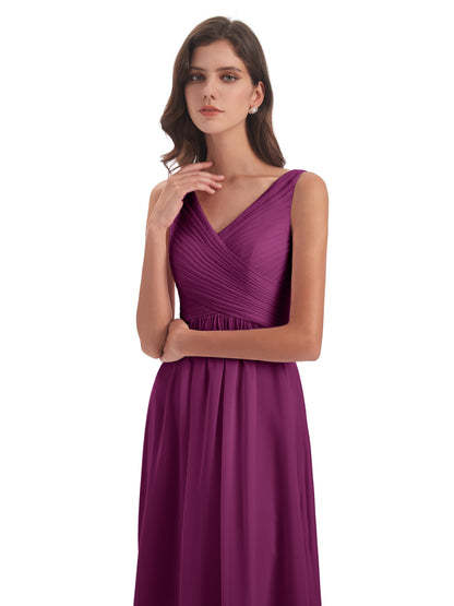 Evalyn V-neck Straps Chiffon Long Bridesmaid Dresses