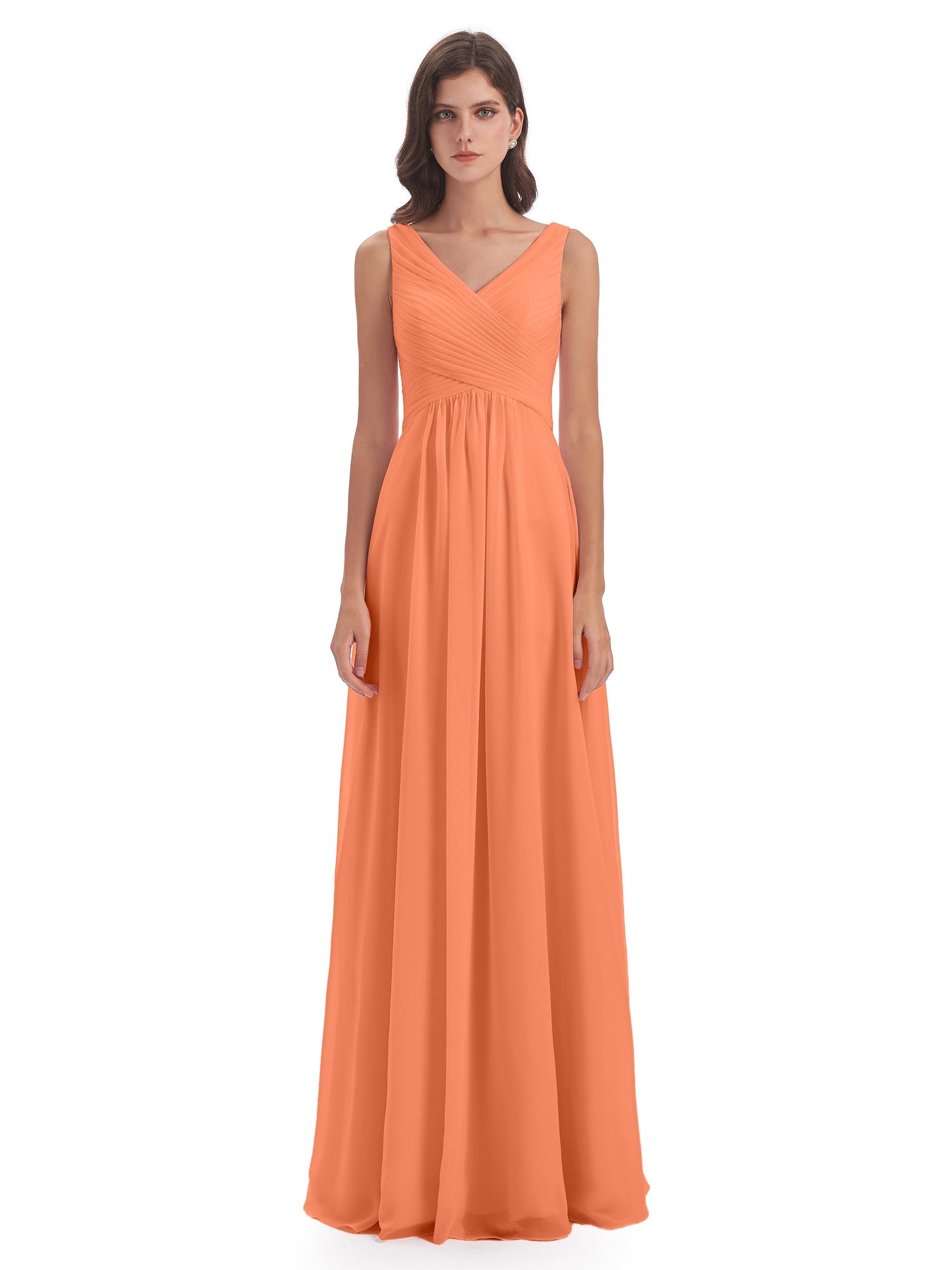 Evalyn V-neck Straps Chiffon Long Bridesmaid Dresses