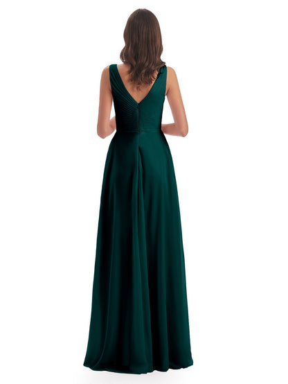 Evalyn V-neck Straps Chiffon Long Bridesmaid Dresses