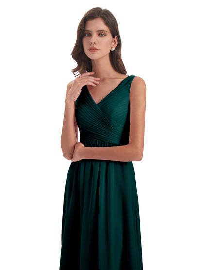 Evalyn V-neck Straps Chiffon Long Bridesmaid Dresses
