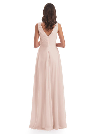 Evalyn V-neck Straps Chiffon Long Bridesmaid Dresses