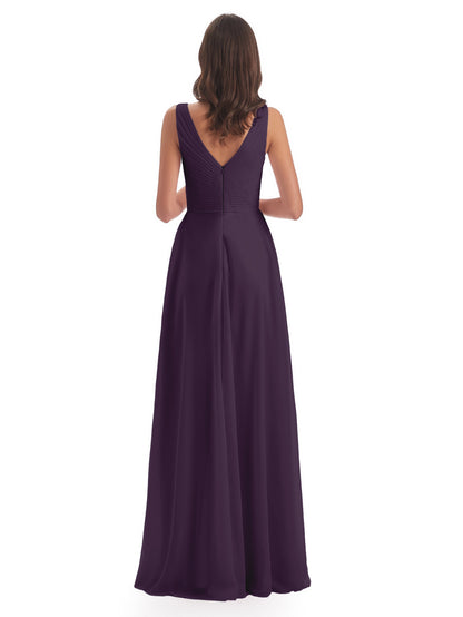 Evalyn V-neck Straps Chiffon Long Bridesmaid Dresses