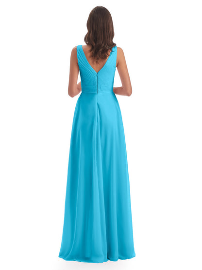 Evalyn V-neck Straps Chiffon Long Bridesmaid Dresses