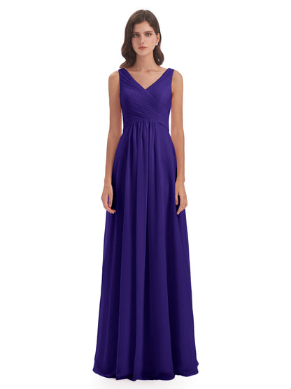 Evalyn V-neck Straps Chiffon Long Bridesmaid Dresses