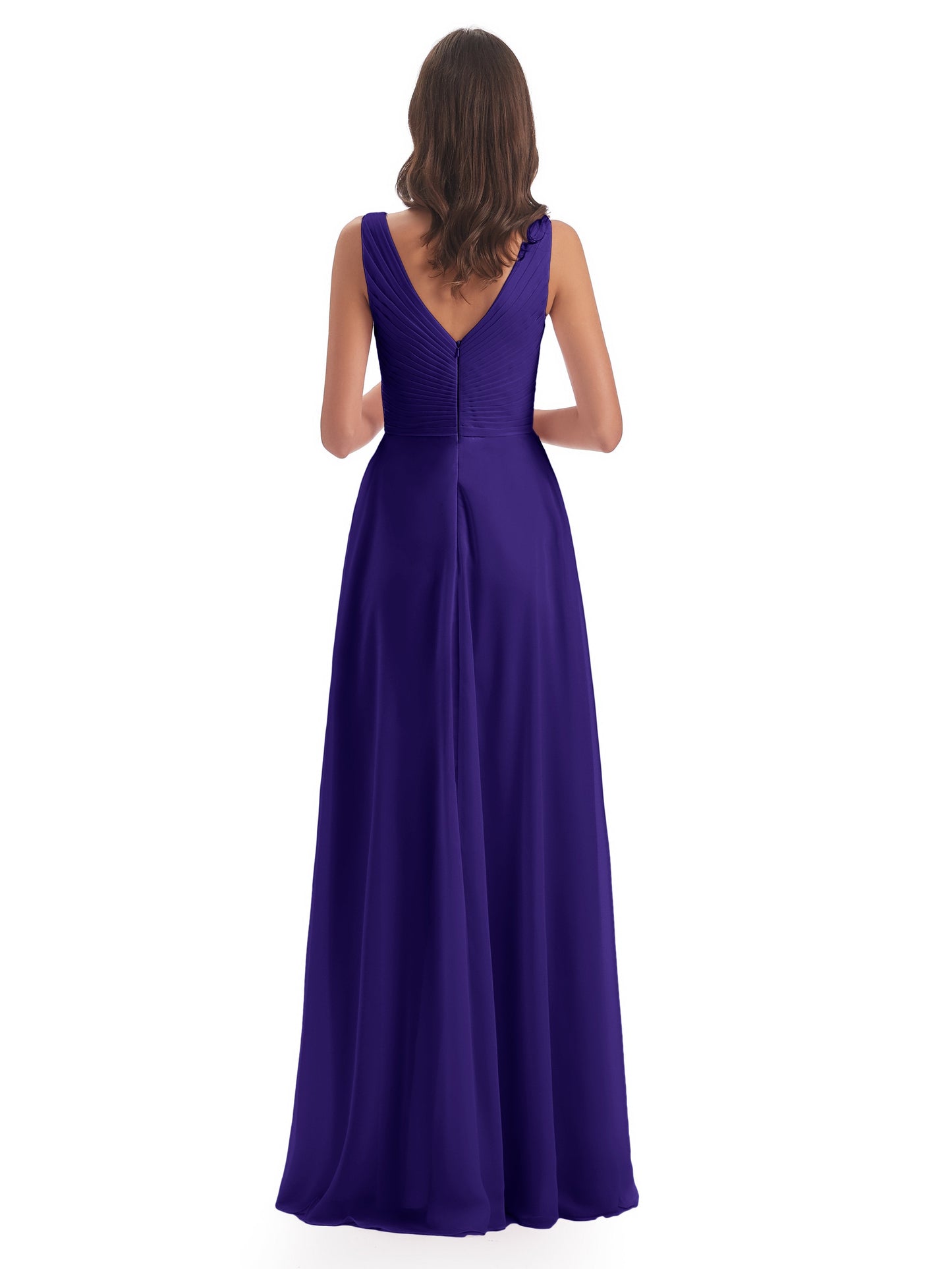 Evalyn V-neck Straps Chiffon Long Bridesmaid Dresses