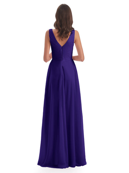 Evalyn V-neck Straps Chiffon Long Bridesmaid Dresses