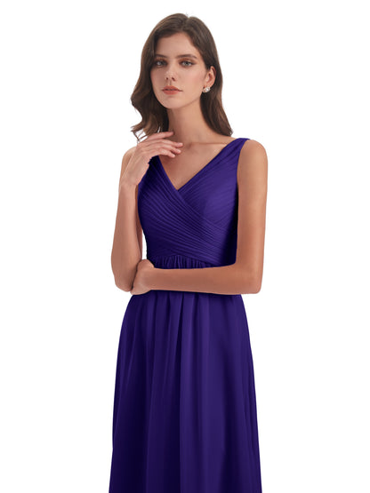 Evalyn V-neck Straps Chiffon Long Bridesmaid Dresses