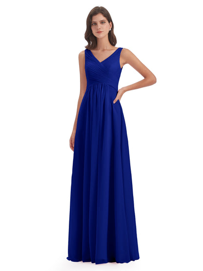 Evalyn V-neck Straps Chiffon Long Bridesmaid Dresses