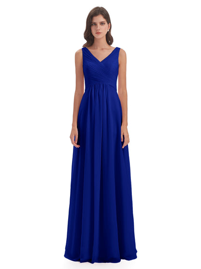 Evalyn V-neck Straps Chiffon Long Bridesmaid Dresses
