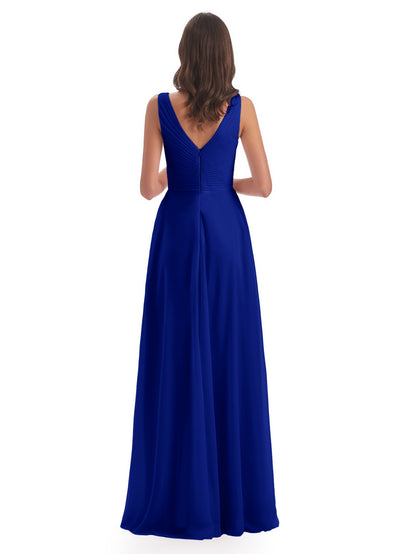 Evalyn V-neck Straps Chiffon Long Bridesmaid Dresses