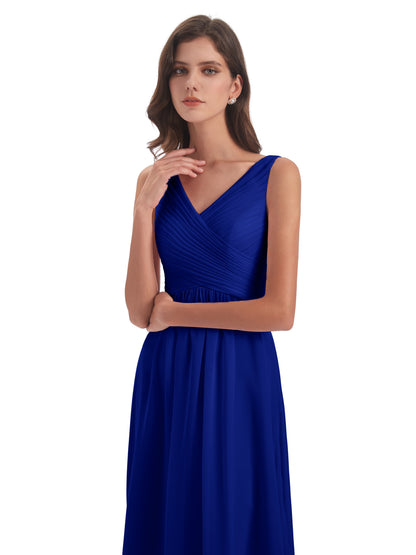 Evalyn V-neck Straps Chiffon Long Bridesmaid Dresses