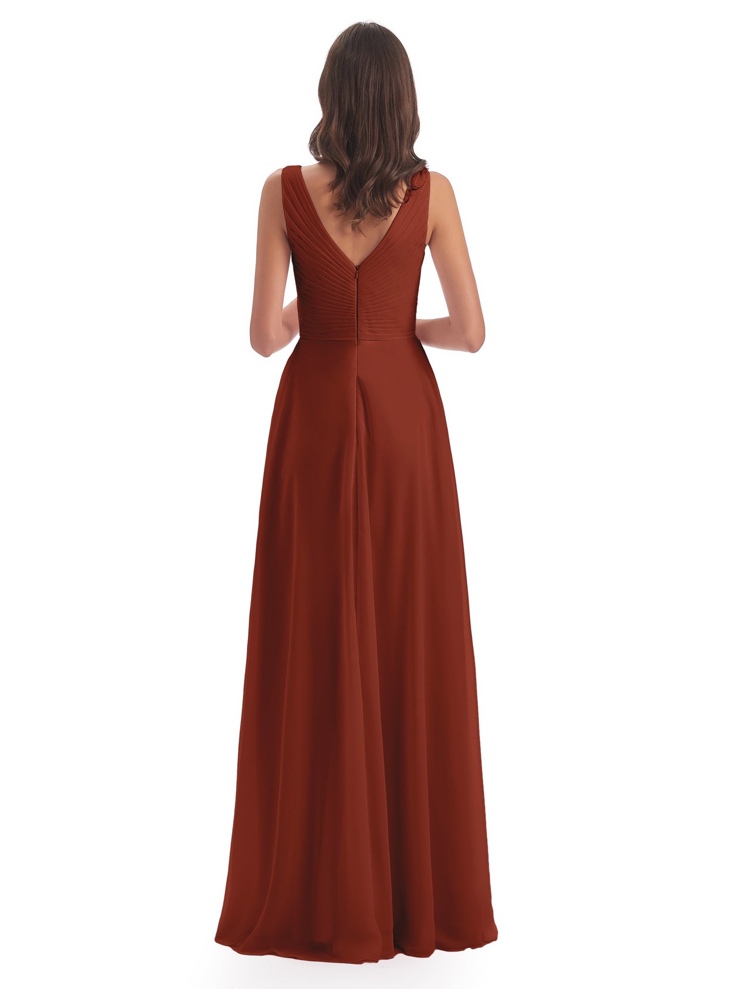 Evalyn V-neck Straps Chiffon Long Bridesmaid Dresses