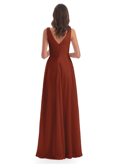 Evalyn V-neck Straps Chiffon Long Bridesmaid Dresses