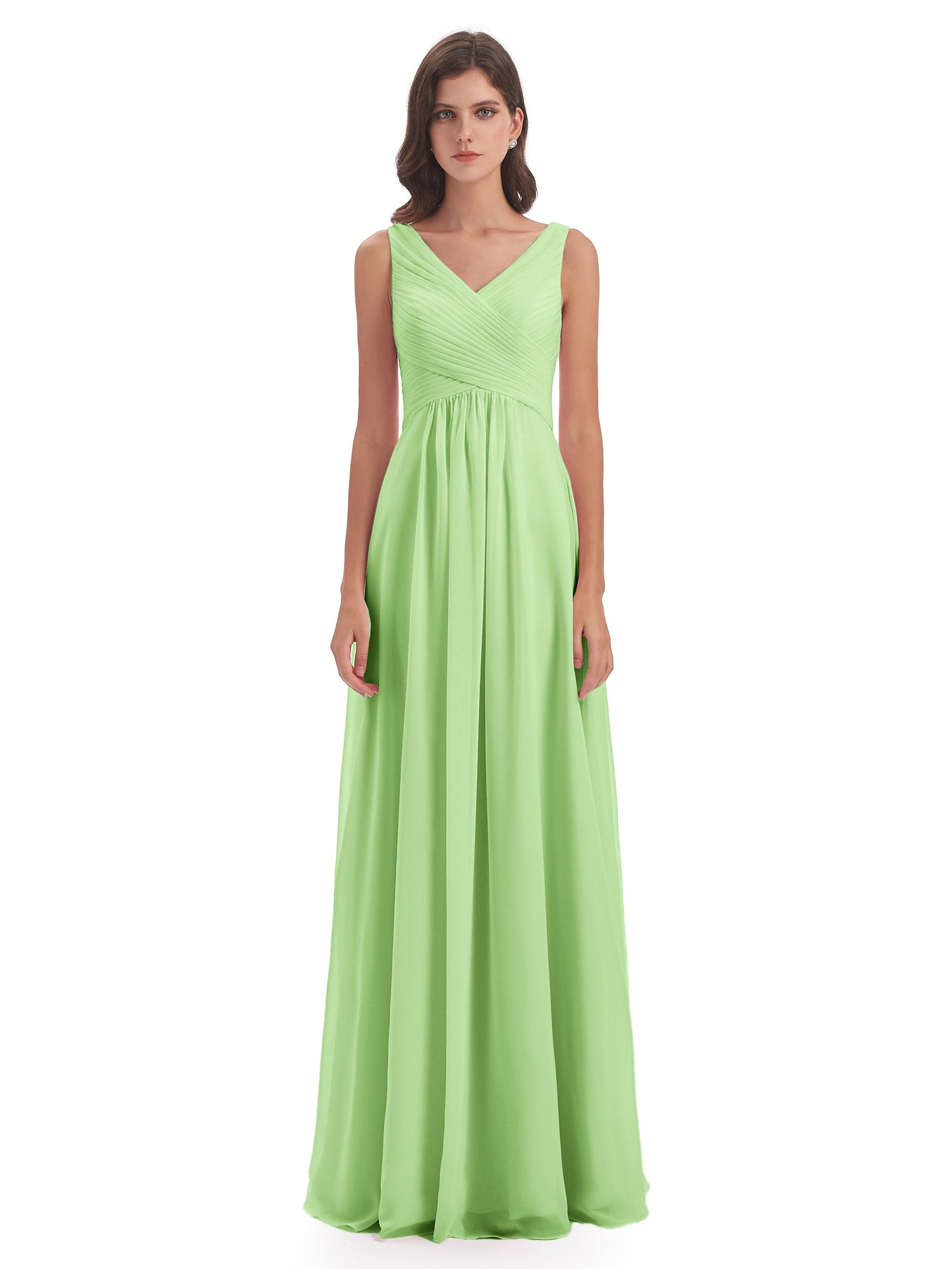 Evalyn V-neck Straps Chiffon Long Bridesmaid Dresses