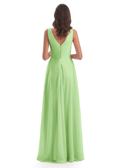 Evalyn V-neck Straps Chiffon Long Bridesmaid Dresses