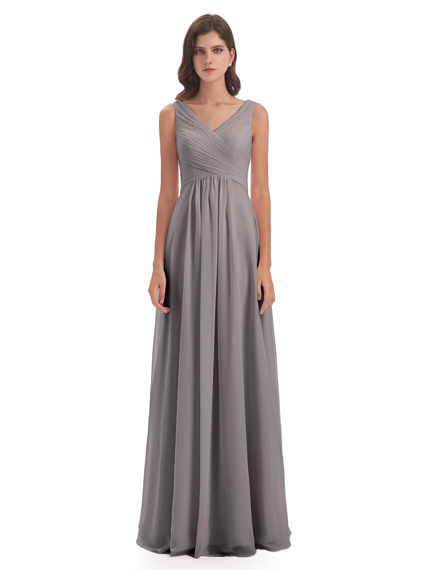 Evalyn V-neck Straps Chiffon Long Bridesmaid Dresses