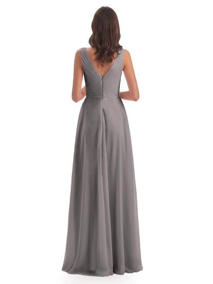 Evalyn V-neck Straps Chiffon Long Bridesmaid Dresses