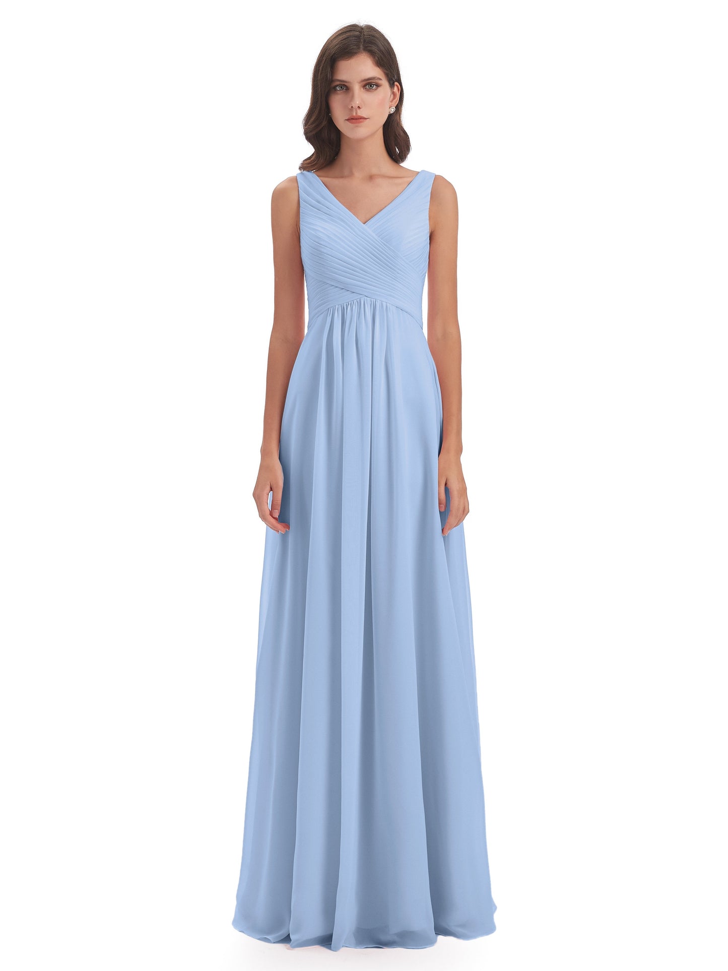 Evalyn V-neck Straps Chiffon Long Bridesmaid Dresses