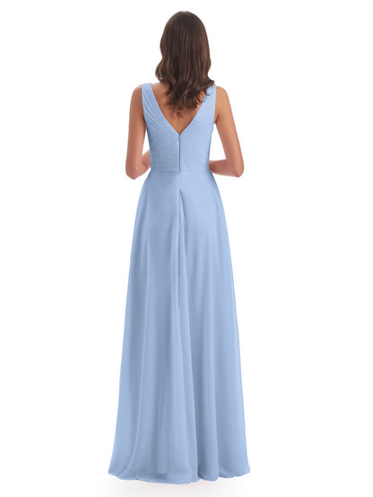 Evalyn V-neck Straps Chiffon Long Bridesmaid Dresses