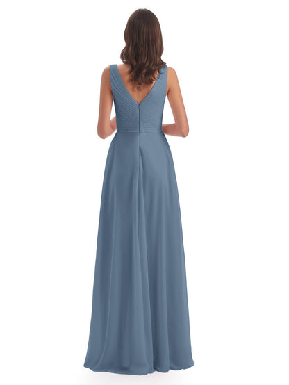 Evalyn V-neck Straps Chiffon Long Bridesmaid Dresses
