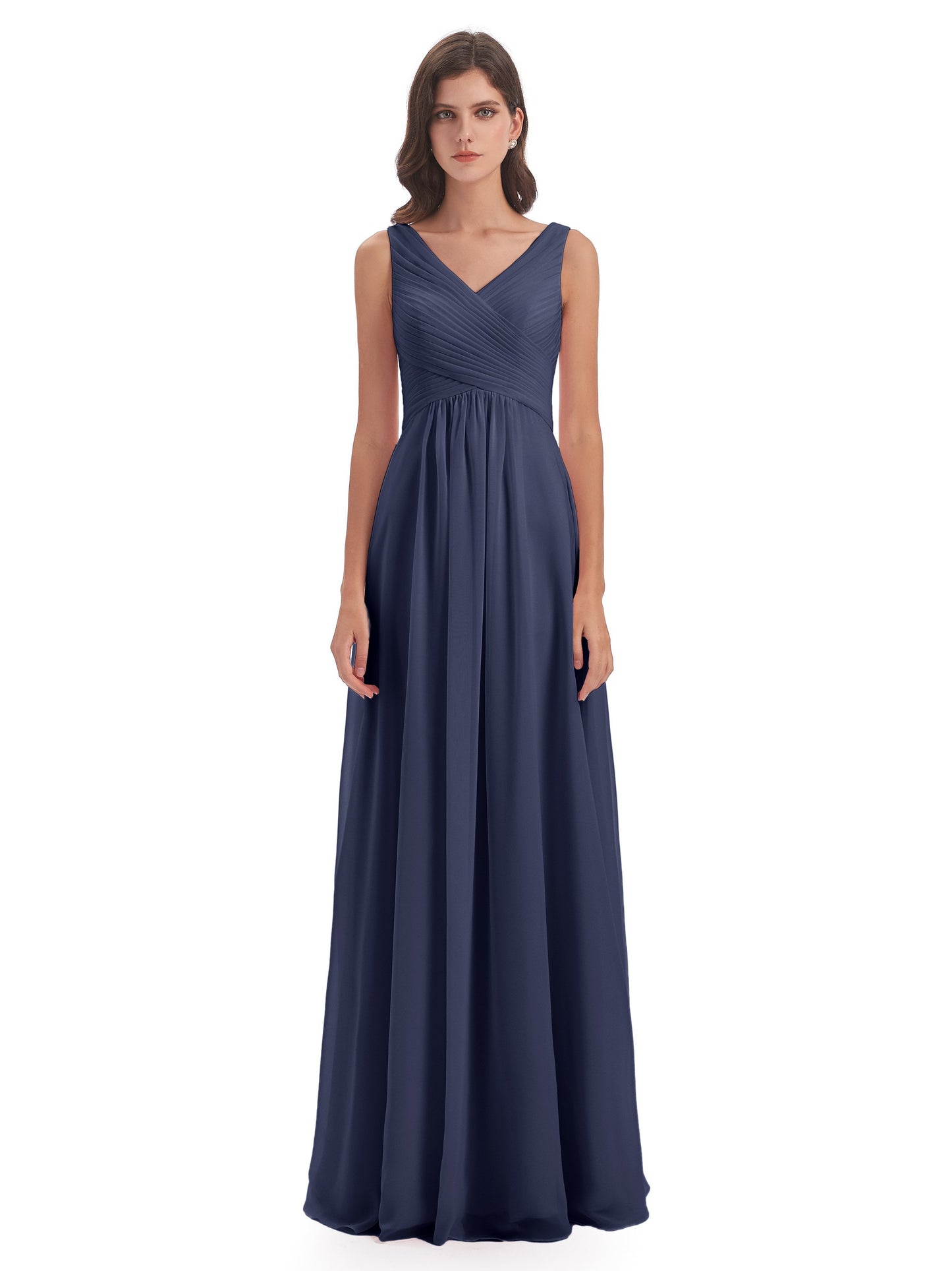 Evalyn V-neck Straps Chiffon Long Bridesmaid Dresses