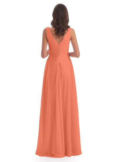 Evalyn V-neck Straps Chiffon Long Bridesmaid Dresses