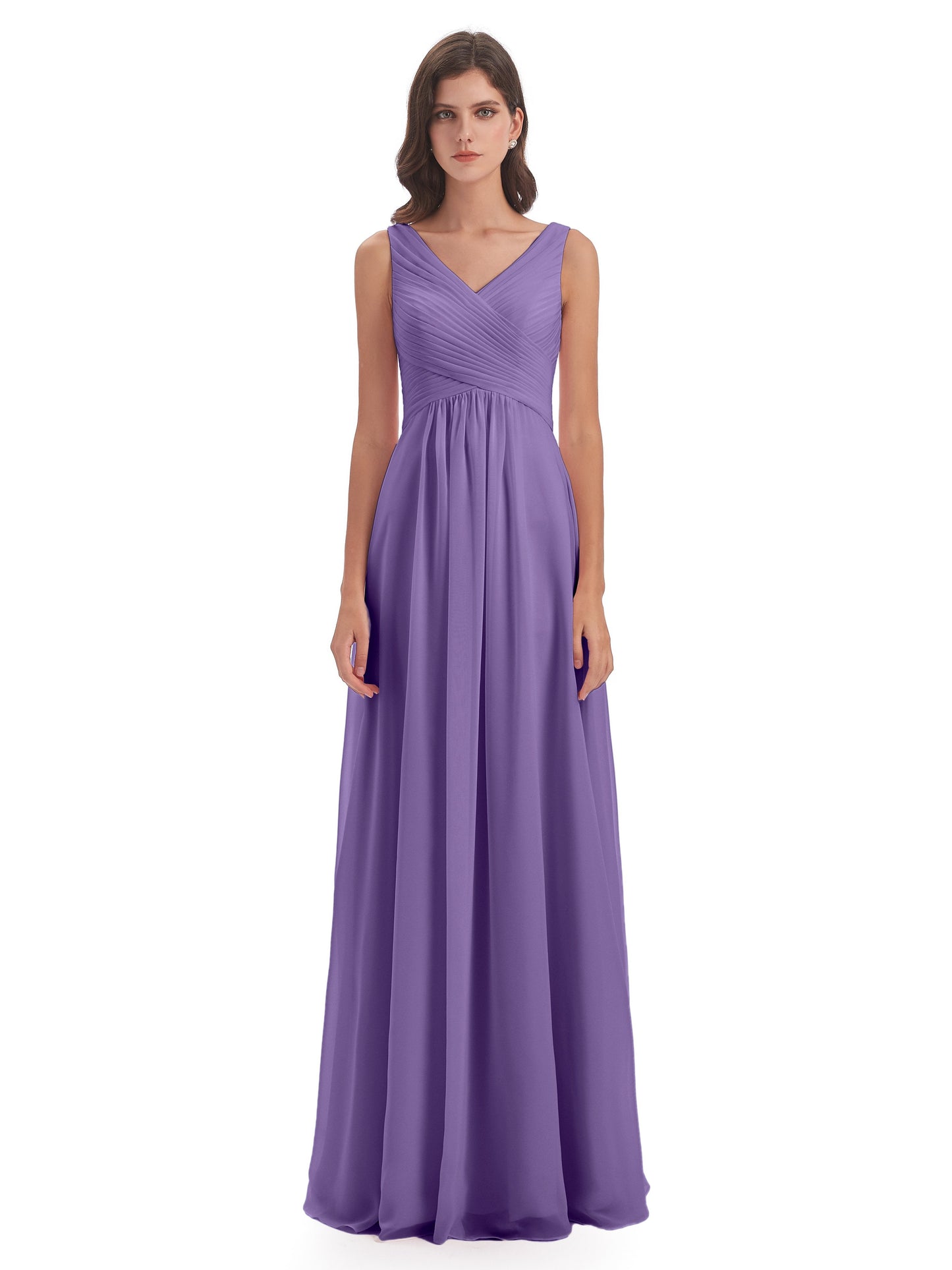 Evalyn V-neck Straps Chiffon Long Bridesmaid Dresses